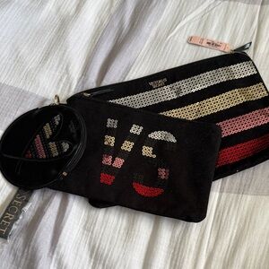 Victoria's Secret Black Sequin Pouch Set with Multicolor Accents